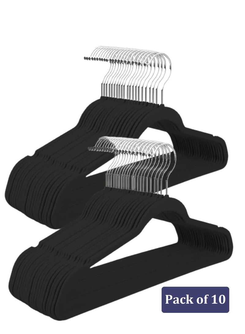 10 pcs Non Slip Felt Hangers Space Saving Clothes Hanger Velvet Hanger Heavy Duty Adult Hanger For Coat Suit Black - Image 1