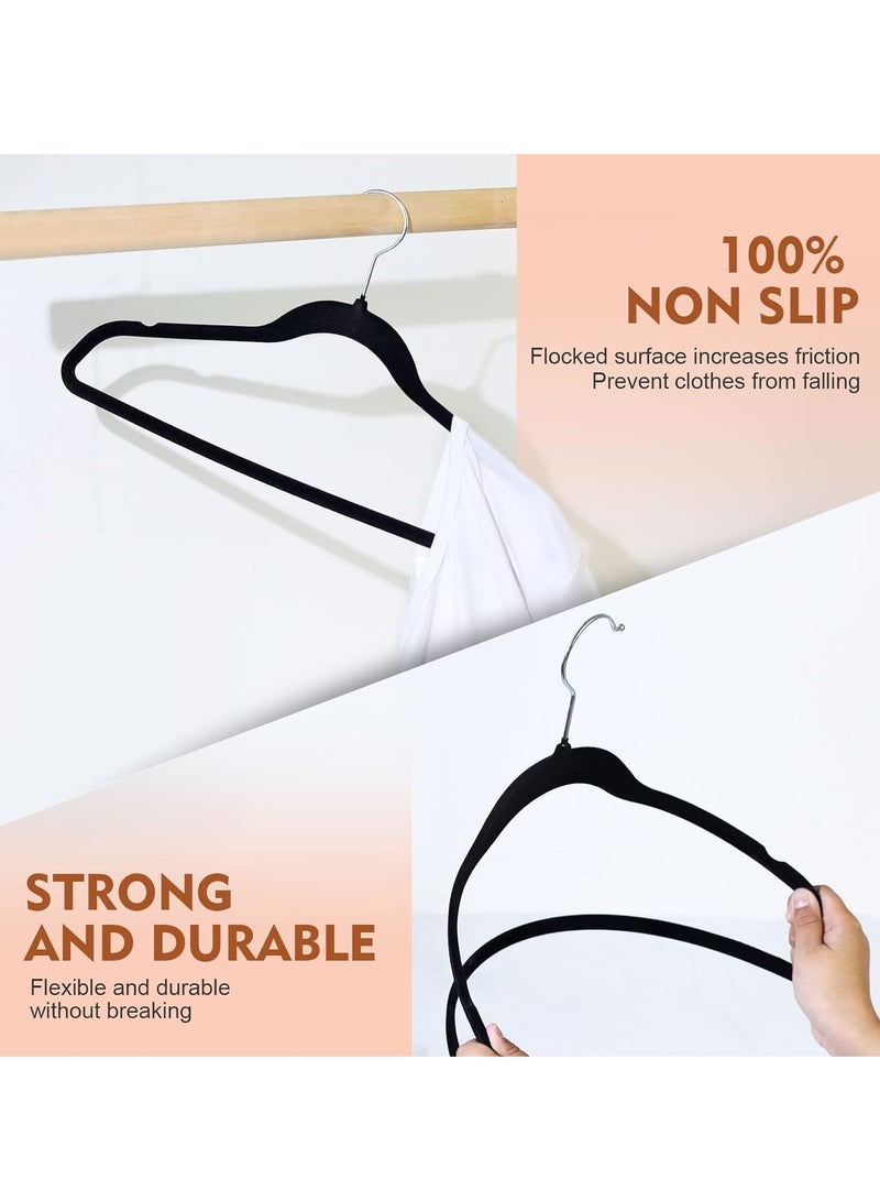 10 pcs Non Slip Felt Hangers Space Saving Clothes Hanger Velvet Hanger Heavy Duty Adult Hanger For Coat Suit Black - Image 2
