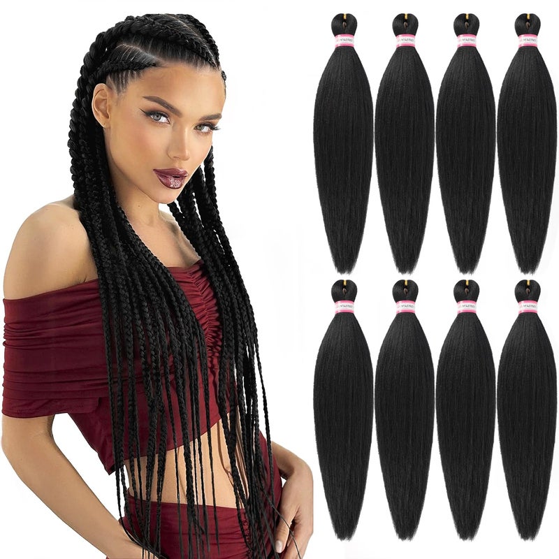 Dorsanee Pre Stretched Braiding Hair 20 Inch 8 Packs Natural Black Professional Braiding Hair for Braids Soft Yaki Texture Hot Water Setting Synthetic Hair Extensions (20inch,#1B) - Image 1