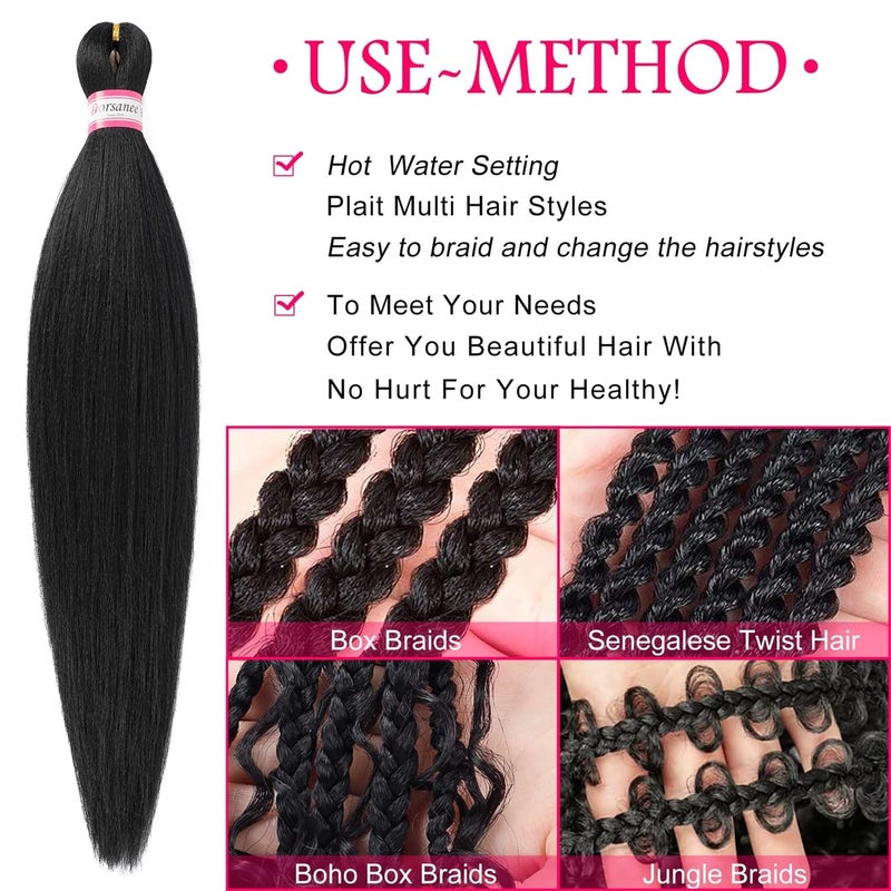 Dorsanee Pre Stretched Braiding Hair 20 Inch 8 Packs Natural Black Professional Braiding Hair for Braids Soft Yaki Texture Hot Water Setting Synthetic Hair Extensions (20inch,#1B) - Image 4