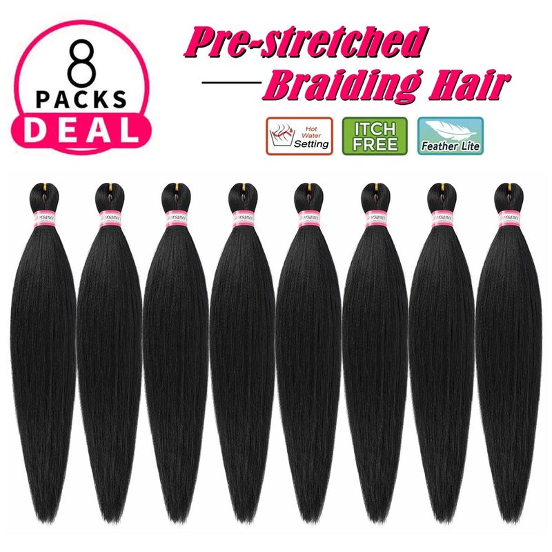 Dorsanee Pre Stretched Braiding Hair 20 Inch 8 Packs Natural Black Professional Braiding Hair for Braids Soft Yaki Texture Hot Water Setting Synthetic Hair Extensions (20inch,#1B) - Image 2