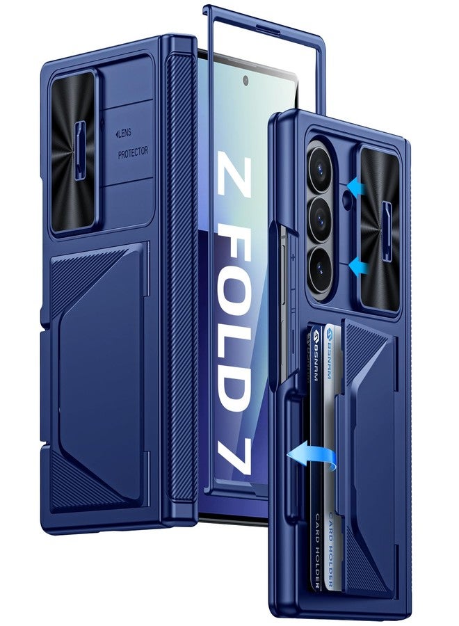 BSNRM for Samsung Galaxy Z Fold 7 Case with Card Holder RFID Blocking, Built in Slide Lens Cover & Hinge Protection & Screen Protector, Shockproof Wallet Case for Z Fold 7 (Sapphire Blue) - Image 1