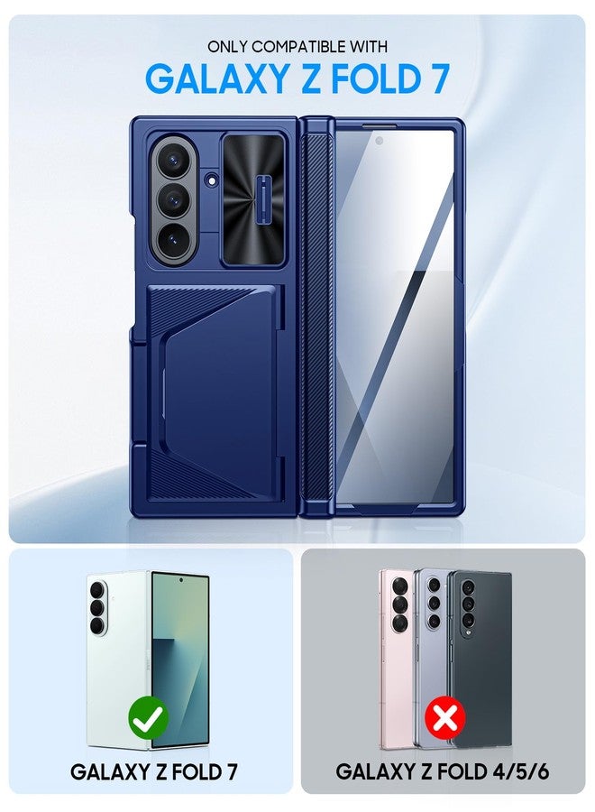 BSNRM for Samsung Galaxy Z Fold 7 Case with Card Holder RFID Blocking, Built in Slide Lens Cover & Hinge Protection & Screen Protector, Shockproof Wallet Case for Z Fold 7 (Sapphire Blue) - Image 2