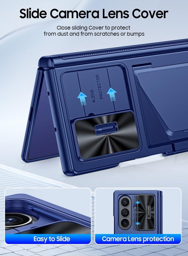 BSNRM for Samsung Galaxy Z Fold 7 Case with Card Holder RFID Blocking, Built in Slide Lens Cover & Hinge Protection & Screen Protector, Shockproof Wallet Case for Z Fold 7 (Sapphire Blue) - Image 4