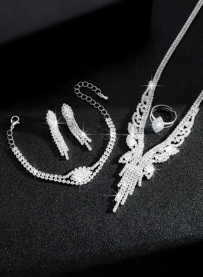 Take Two  4-Piece Rhinestone Embellished Tassel Neckalce, Earrings, Ring and Bracelet Jewelry Set for Women | Best Price UAE