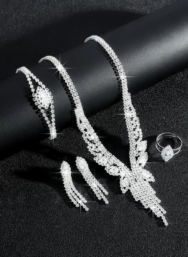 Take Two  4-Piece Rhinestone Embellished Tassel Neckalce, Earrings, Ring and Bracelet Jewelry Set for Women | Best Price UAE