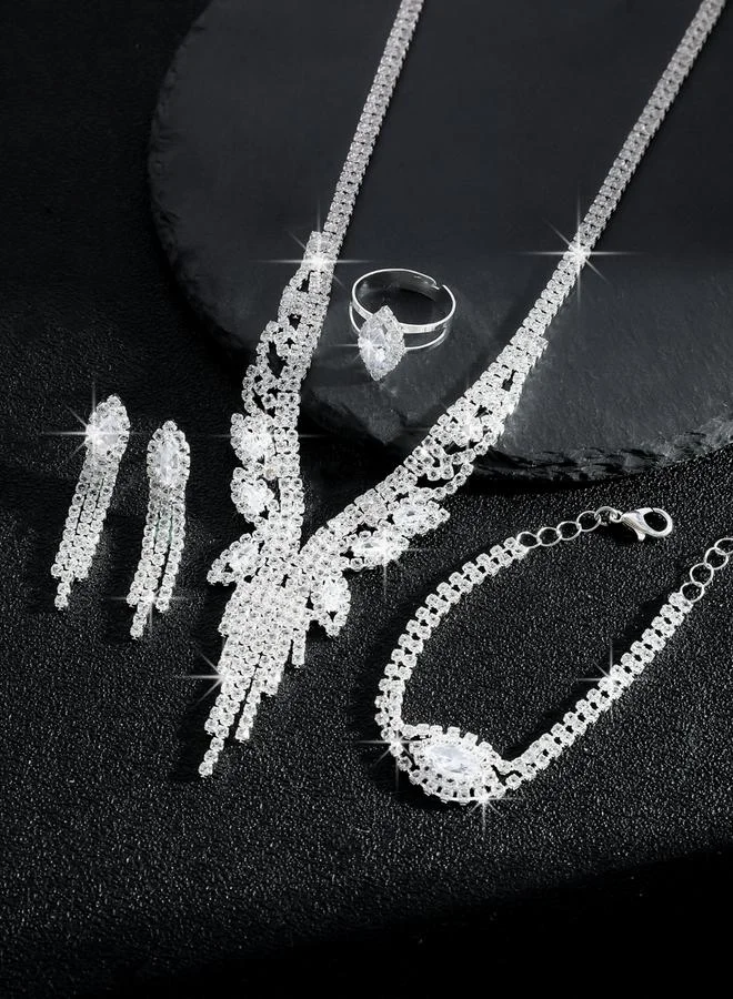Take Two  4-Piece Rhinestone Embellished Tassel Neckalce, Earrings, Ring and Bracelet Jewelry Set for Women | Best Price UAE