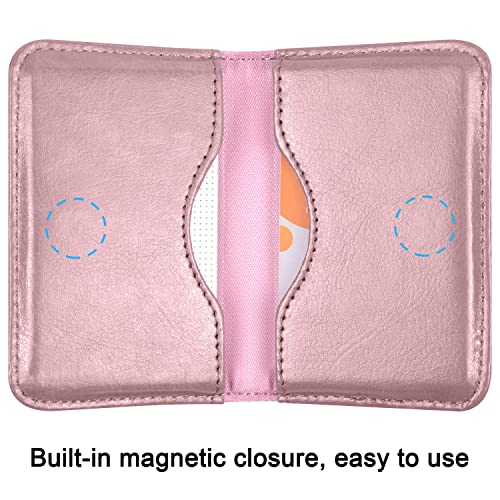 Wisdompro Business Card Holder, 2-Sided PU Leather Folio Pocket Slim Name Card Wallet Case with Magnetic Shut for Men and Women - Rose Gold - Image 3