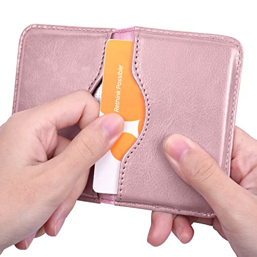 Wisdompro Business Card Holder, 2-Sided PU Leather Folio Pocket Slim Name Card Wallet Case with Magnetic Shut for Men and Women - Rose Gold - Image 4