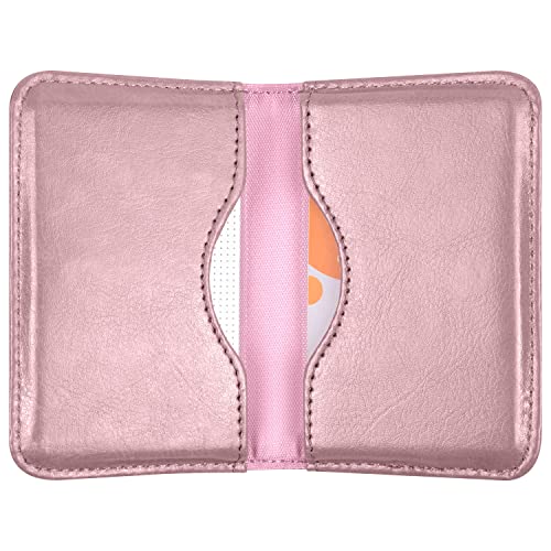 Wisdompro Business Card Holder, 2-Sided PU Leather Folio Pocket Slim Name Card Wallet Case with Magnetic Shut for Men and Women - Rose Gold - Image 1
