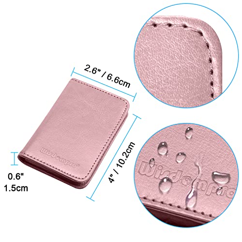 Wisdompro Business Card Holder, 2-Sided PU Leather Folio Pocket Slim Name Card Wallet Case with Magnetic Shut for Men and Women - Rose Gold - Image 5