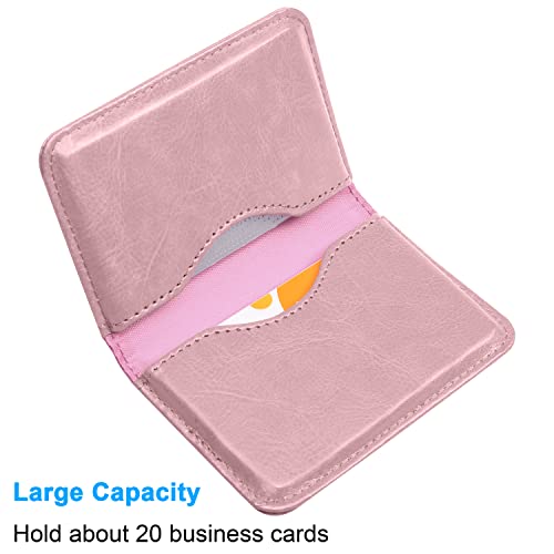 Wisdompro Business Card Holder, 2-Sided PU Leather Folio Pocket Slim Name Card Wallet Case with Magnetic Shut for Men and Women - Rose Gold - Image 2