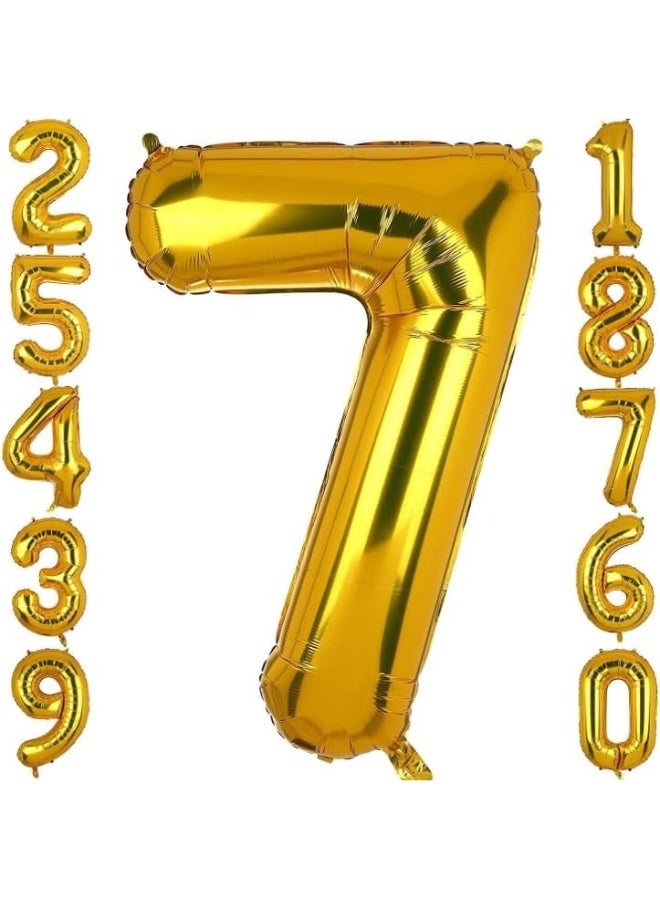 Gold Number Balloon, Large Foil Mylar Party Decoration with Numbers 0-9 (GOLD, 7)