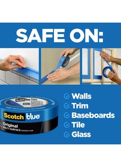 3M ScotchBlue Original Multi-Surface Painters Tape, 2 Inch Wide (1.88 In. x 60 Yds), 12 Rolls, Blue Paint Tape Protects Surfaces and Removes Easily, Masking Tape for Indoor and Outdoor Use (2090-48EC)  - Image 2