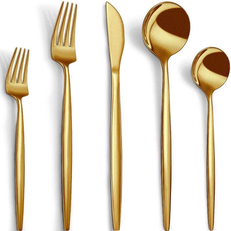 CEKEE Gold Silverware Set, 40 Piece Gold Utensils Set Service for 8, Stainless Steel Flatware Set Include Knives Spoons and Forks Cutlery Set for Kitchen Home Restaurant Wedding, Satin Finish - Image 1