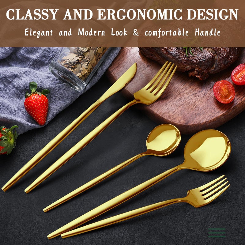 CEKEE Gold Silverware Set, 40 Piece Gold Utensils Set Service for 8, Stainless Steel Flatware Set Include Knives Spoons and Forks Cutlery Set for Kitchen Home Restaurant Wedding, Satin Finish - Image 5