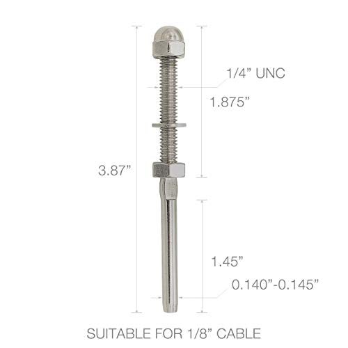 Fayevorite 20 Pairs Threaded Terminal Stud End and Fixed End Stemball Swage for 1/8" Deck Cable Railing Kit System, Deck Railing Hand Swage Tension End and Dead End Fittings, T316 Marine Grade Stainle - Image 3