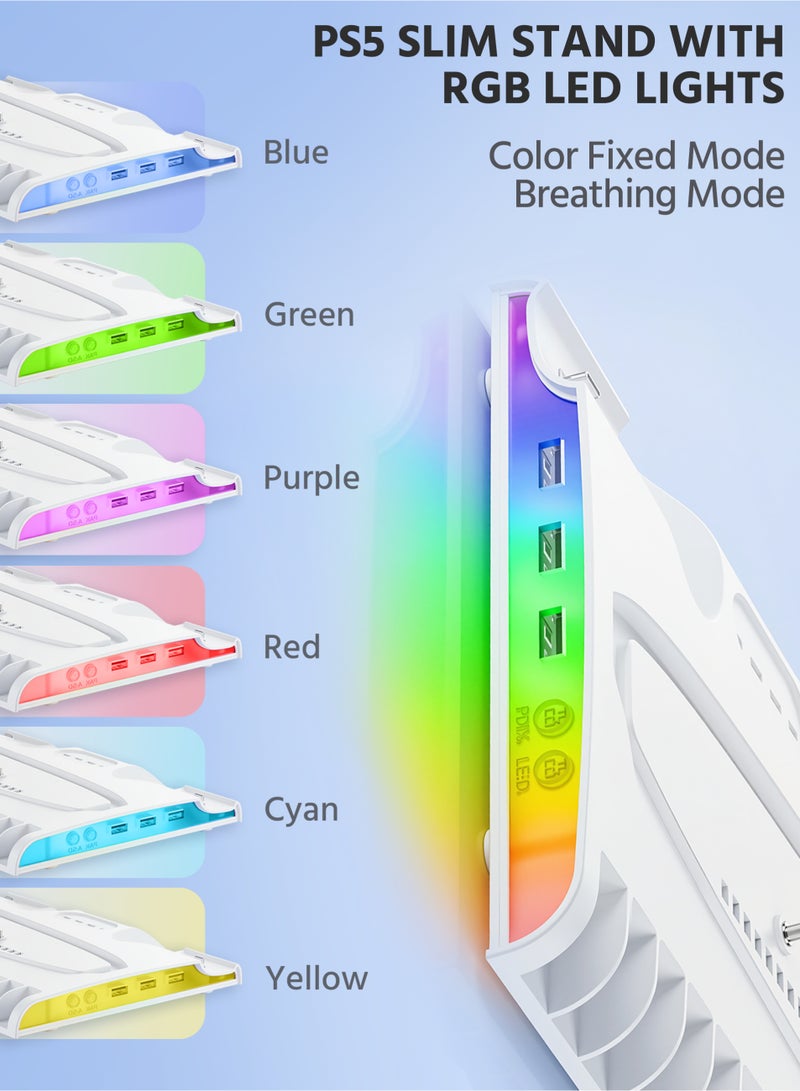 قواعد PS5/PS5 سليم ومحطة تبريد مع محطة شحن مزدوجة لأجهزة التحكم لجهاز PS5 سليم (أقراص/رقمي)، ملحقات PS5 - مروحة تبريد، إضاءة LED RGB، 8 فتحة ألعاب لجهاز بلاي ستيشن 5 - Image 5