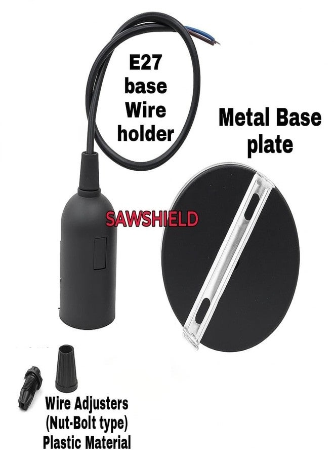 SAWSHIELD Decorative Hanging Ceiling Lamp | E27 Base Holder with Wire & Base Plate | Vintage Pendant Light for Home & Café Décor | 50 cm Length (Black, Pack of 1) - Image 2