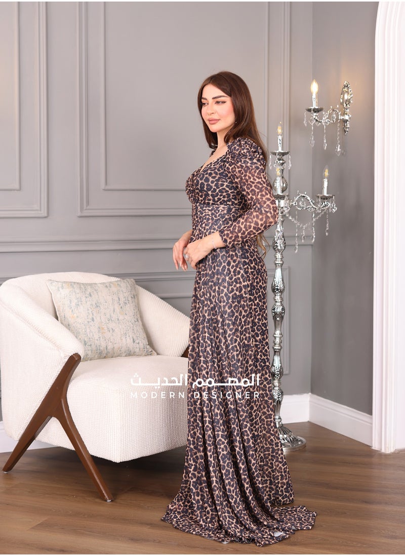 Dentek - A soft, luxurious Tiger dress with long sleeves with a modern design, with a layer underneath the dress to highlight your femininity in a wonderful way. It is a great choice to highlight your feminini - Image 1