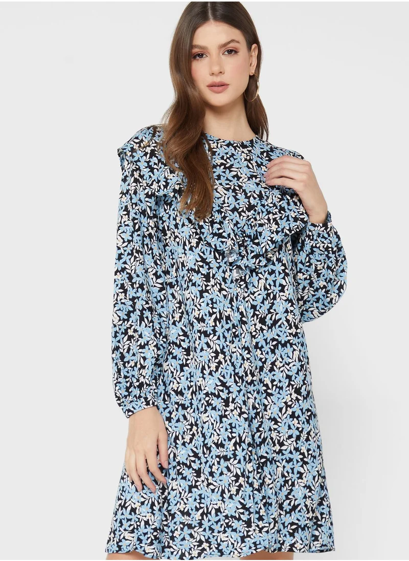 WAREHOUSE Balloon Sleeve Floral Print Dress