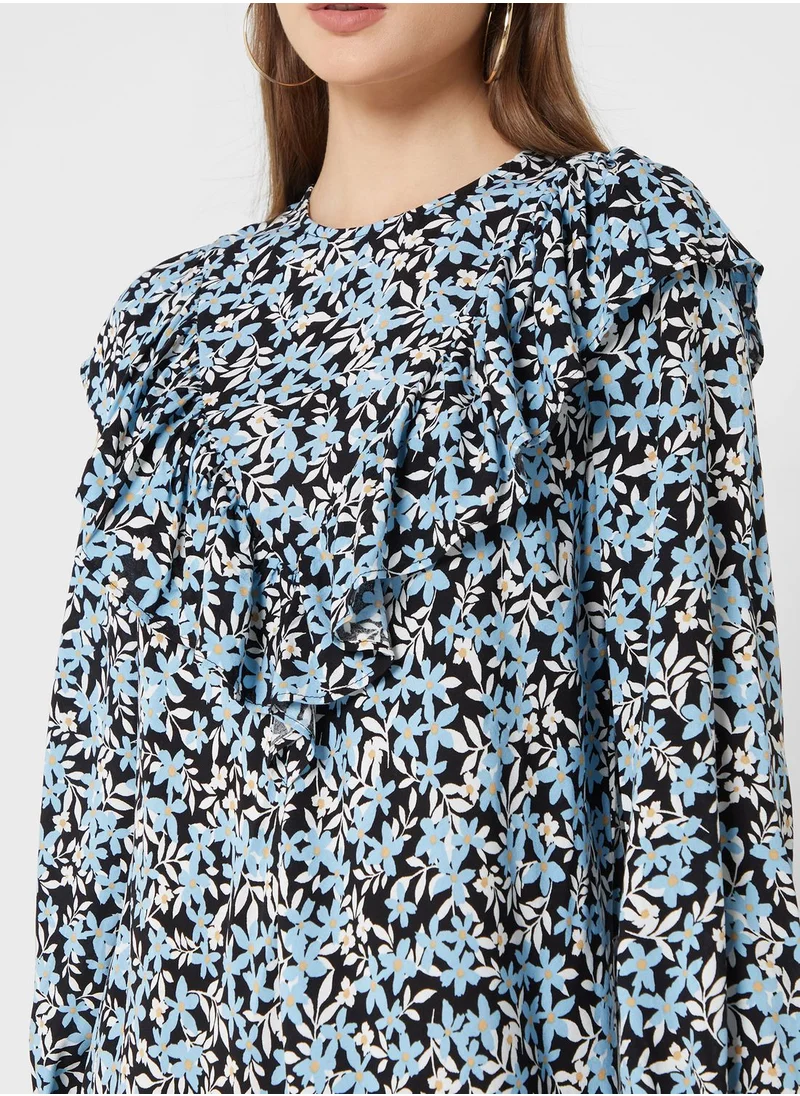 WAREHOUSE Balloon Sleeve Floral Print Dress