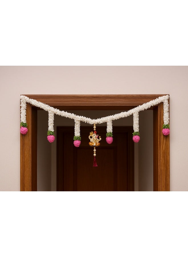 Floral Lotus with Lord Ganesha Toran/ Bandarwal/Bandhawar | For Festival Home Decoration, Door Enterance - 39 inches - Image 4