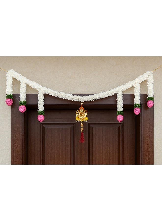 Floral Lotus with Lord Ganesha Toran/ Bandarwal/Bandhawar | For Festival Home Decoration, Door Enterance - 39 inches - Image 3