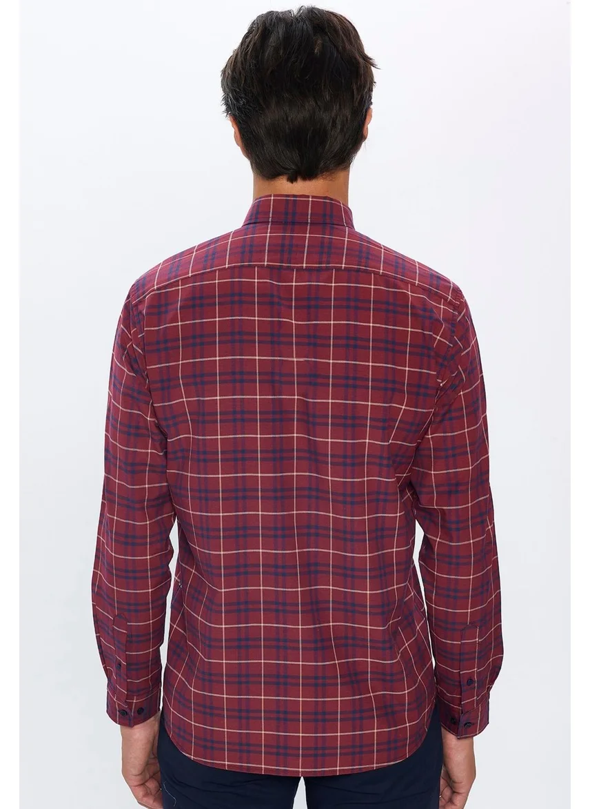Tudors Classic Fit Long Sleeve Button Collar Small Checked Cotton Men's Shirt