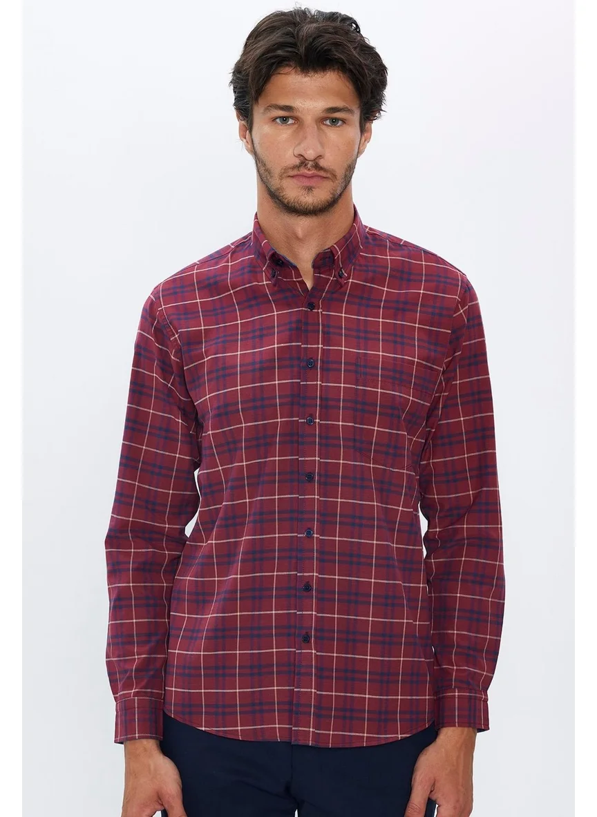 Tudors Classic Fit Long Sleeve Button Collar Small Checked Cotton Men's Shirt