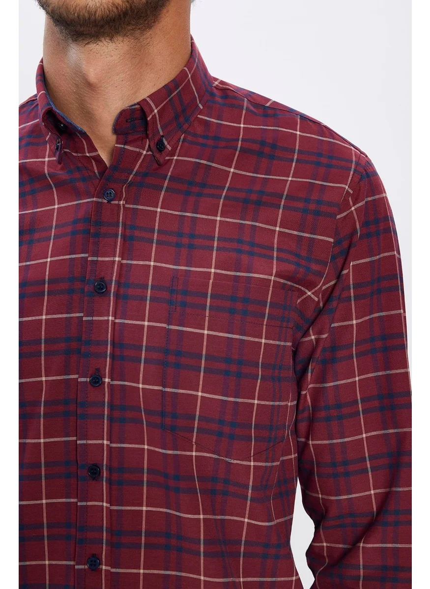 Tudors Classic Fit Long Sleeve Button Collar Small Checked Cotton Men's Shirt