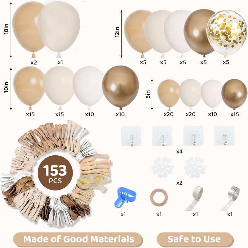 Excefore 153 Pcs White Sand Balloon Garland Arch Kit, Beige Cream Champagne Gold Latex Metallic Confetti Balloons for Baby Shower, Engagement, Anniversary and Birthday Party Decorations - Image 4