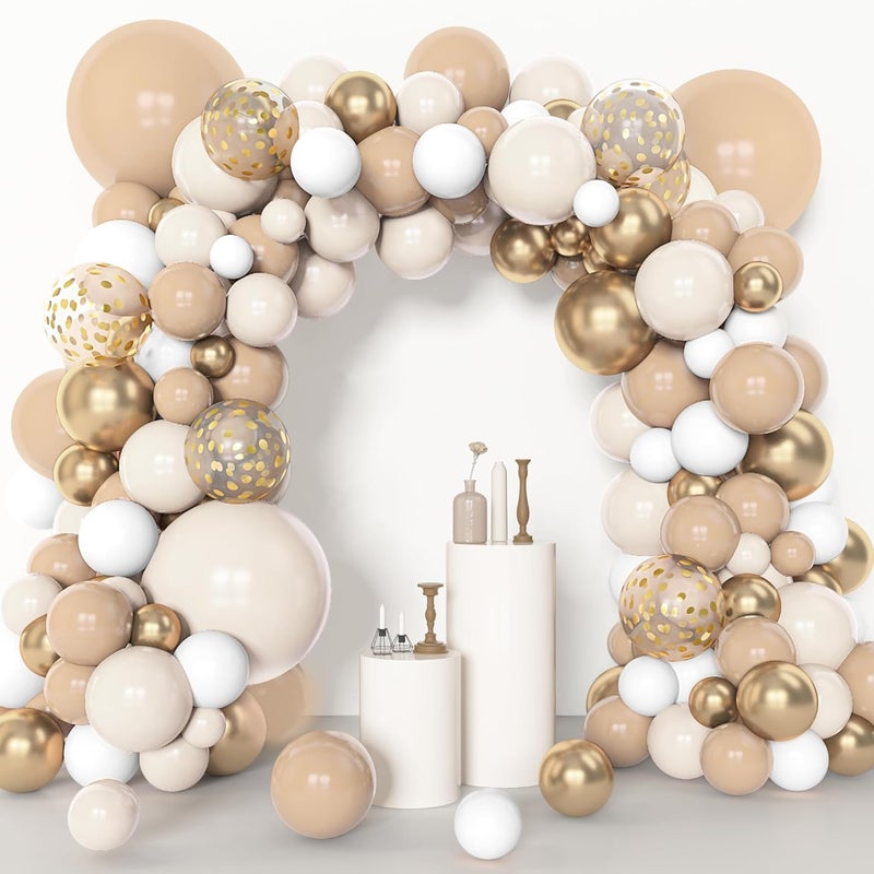 Excefore 153 Pcs White Sand Balloon Garland Arch Kit, Beige Cream Champagne Gold Latex Metallic Confetti Balloons for Baby Shower, Engagement, Anniversary and Birthday Party Decorations - Image 3