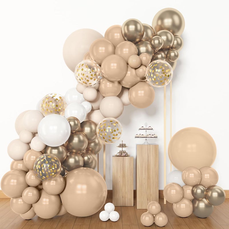 Excefore 153 Pcs White Sand Balloon Garland Arch Kit, Beige Cream Champagne Gold Latex Metallic Confetti Balloons for Baby Shower, Engagement, Anniversary and Birthday Party Decorations - Image 2
