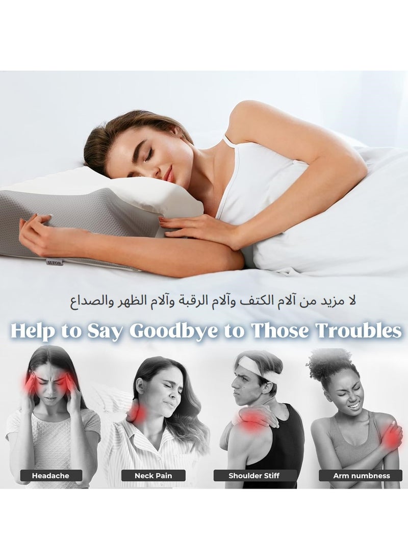 اكسيسن وسادة عنق الرقبة لتخفيف آلام الكتف والرقبة، وسادة ميموري فوم ذات إحساس مبرد ومريح للرقبة، وسادة سرير مريحة للرقبة ， وسادة سرير تقويم العظام قابلة للتعديل لمن ينامون على الجانب الخلفي والظهر والمعدة مع غطاء وسادة قابل للغسل  - Image 4
