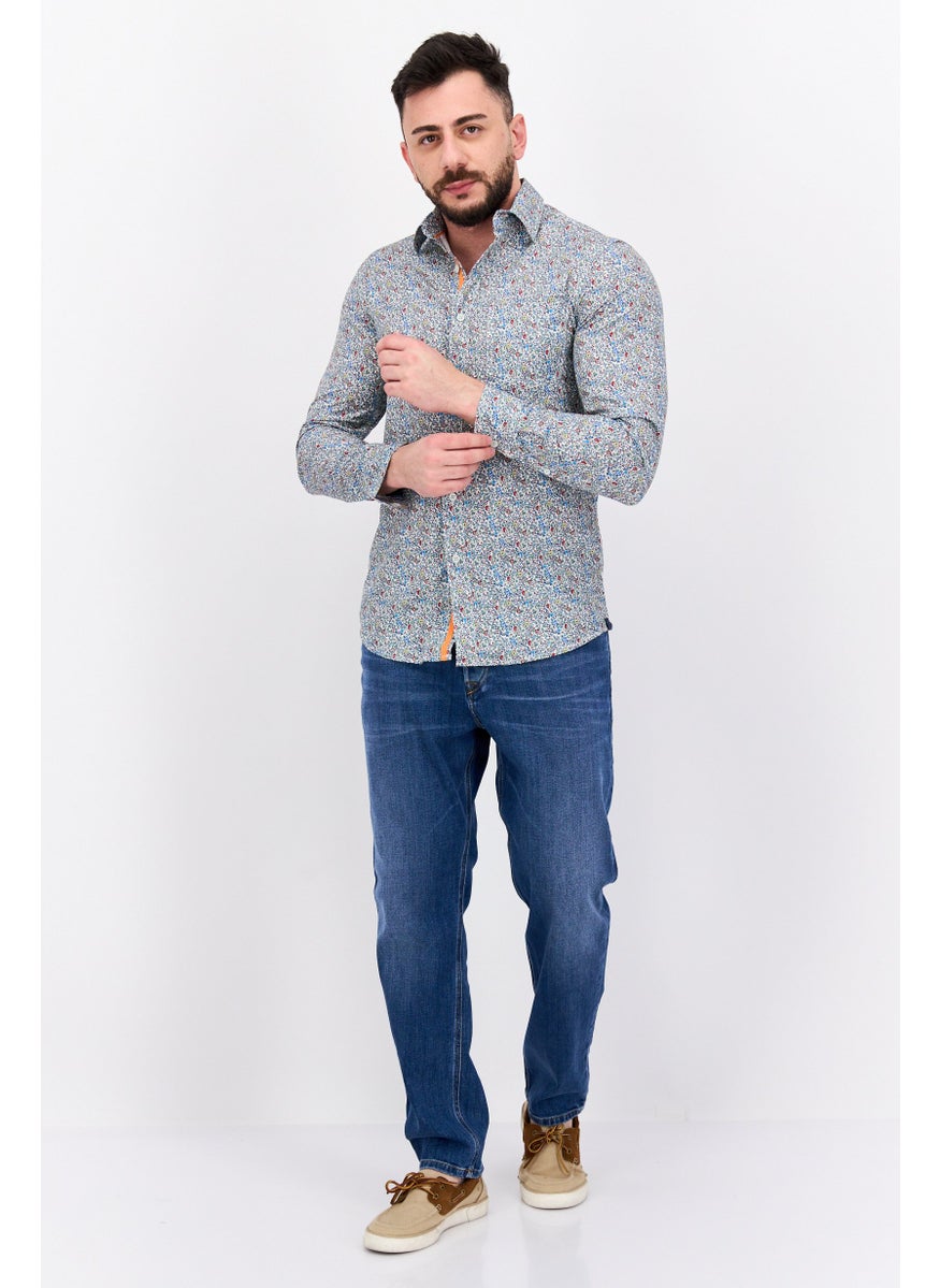 Vintage 1946 Men Regular Fit Allover Print Long Sleeve Casual Shirt, White  - Image 2
