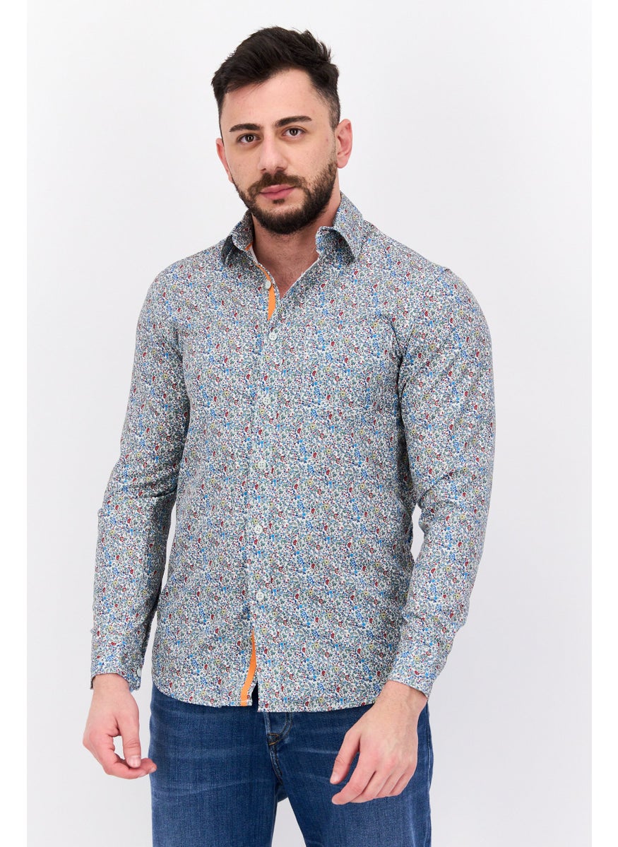 Vintage 1946 Men Regular Fit Allover Print Long Sleeve Casual Shirt, White  - Image 1