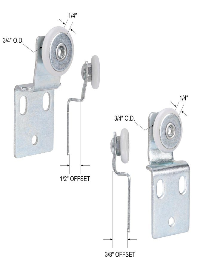 Lashow 4 Pair Sliding Closet Door Roller Kit - Top Hung Door Replacement Hardware with 3/4 Inch Convex Wheels, Ball Bearing, Stamped Steel, 3/8" & 1/2" Offset Brackets - Image 4