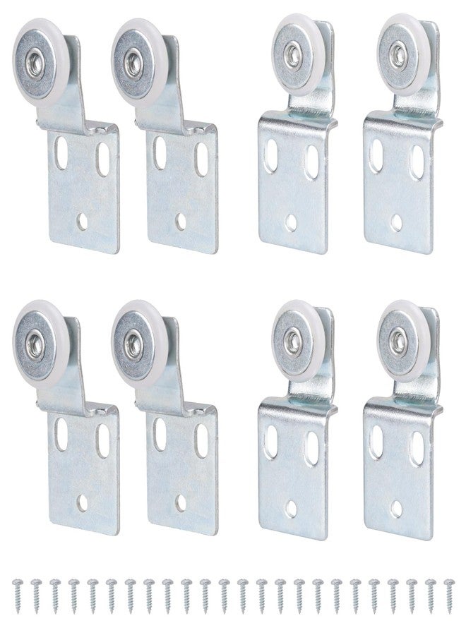 Lashow 4 Pair Sliding Closet Door Roller Kit - Top Hung Door Replacement Hardware with 3/4 Inch Convex Wheels, Ball Bearing, Stamped Steel, 3/8" & 1/2" Offset Brackets - Image 1