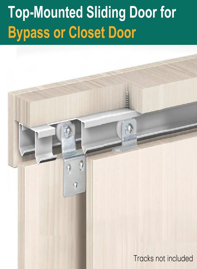 Lashow 4 Pair Sliding Closet Door Roller Kit - Top Hung Door Replacement Hardware with 3/4 Inch Convex Wheels, Ball Bearing, Stamped Steel, 3/8" & 1/2" Offset Brackets - Image 2
