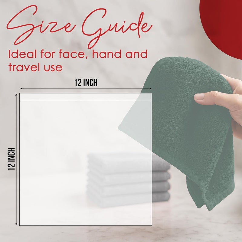 Riverside 12 Pack Washcloths - 12x12 Inches, 400 GSM, 100% Ring-Spun Cotton - Soft, Absorbent & Durable Face and Body Towels - for Bathroom, Spa, Gym, Makeup Removal & Everyday Use - Hunter Green - Image 2