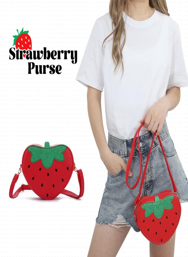 LUI SUI Strawberry Shape Purse Cute Strawberry Shoulder Handbag Fruit Shaped Purse Bag - Image 3