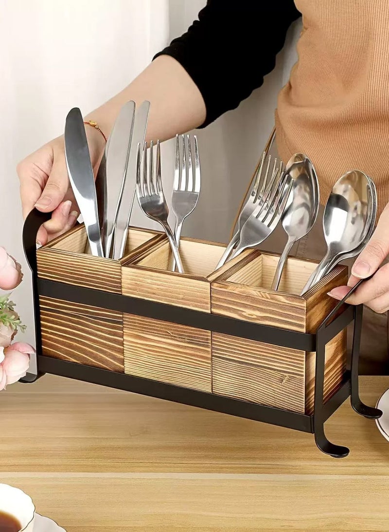LOOPITYS Party cutlery rack 、plate rack、utensil rack、a stylish cutlery box with three compartments, detachable, portable handle, stylish cutlery rack suitable for countertop and outdoor use - Image 1