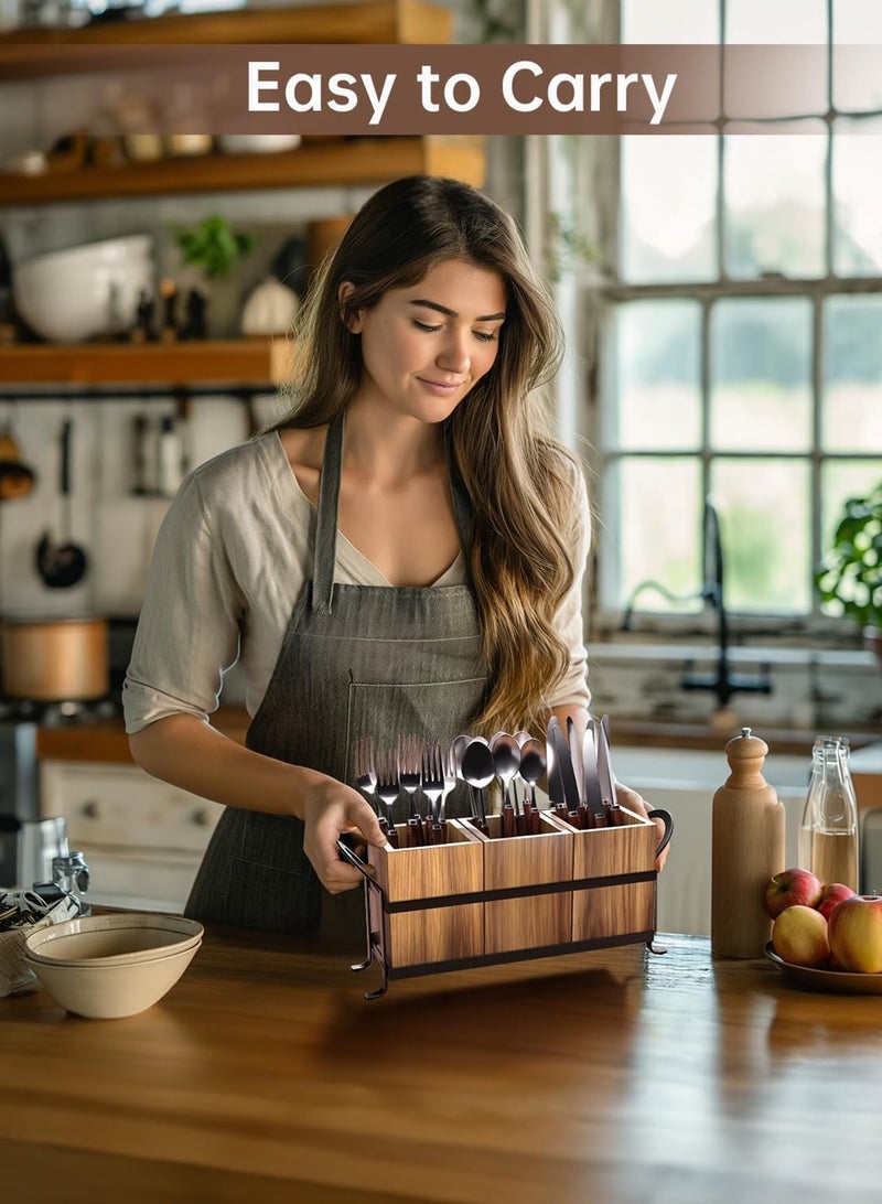 LOOPITYS Party cutlery rack 、plate rack、utensil rack、a stylish cutlery box with three compartments, detachable, portable handle, stylish cutlery rack suitable for countertop and outdoor use - Image 4