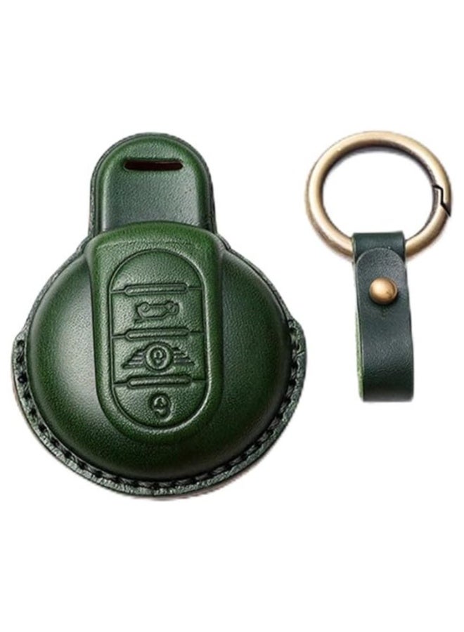 7Cylinder Protective Leather Key Fob Cover with Keychain Compatible with Mini Cooper, Clubman, Countryman, Hardtop (2016-2021) - Green. - Image 1