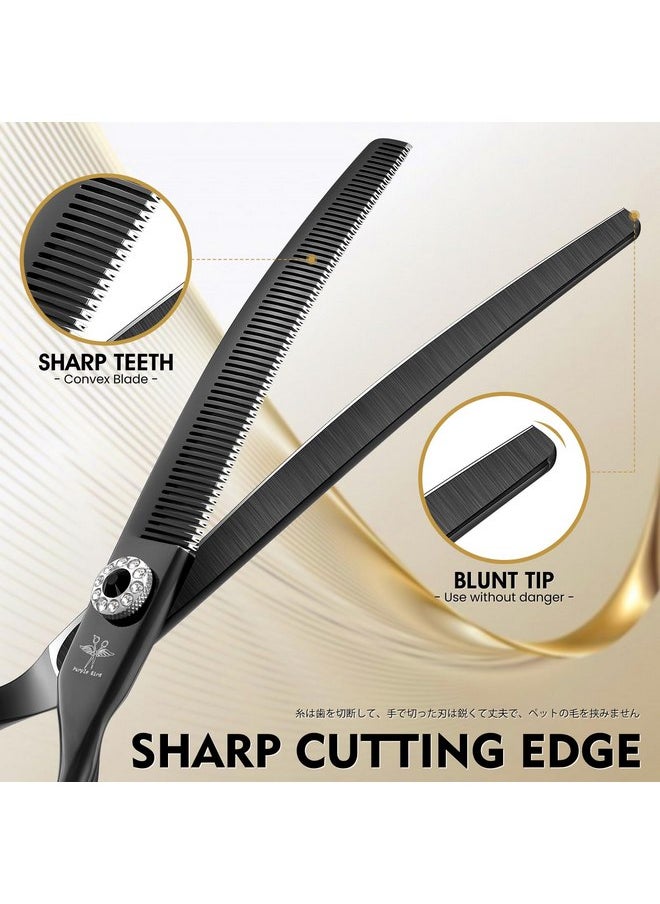 PURPLEBIRD - PURPLEBIRD Curved Thinning Shears Dog Grooming, 7 inch Professional Grooming Scissors for Dog Safety Blunt Tip Dog Grooming Scissors for Dogs Cats Face Paws Limbs Japanese Stainless Steel Black - Image 1