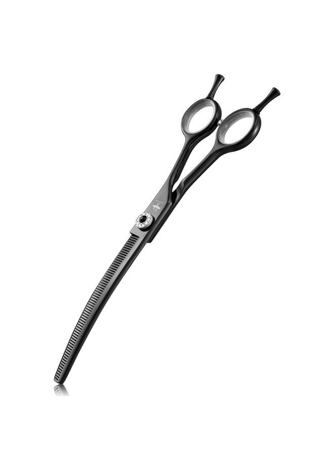 PURPLEBIRD - PURPLEBIRD Curved Thinning Shears Dog Grooming, 7 inch Professional Grooming Scissors for Dog Safety Blunt Tip Dog Grooming Scissors for Dogs Cats Face Paws Limbs Japanese Stainless Steel Black - Image 1
