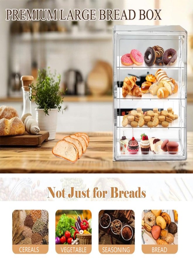 QIYUNI Bread Polypropylene Box for Kitchen Pantry Organizers Loaf Countertop Storage Bread Bagel Muffins Keeper Container Homemade Large Stackable 2 Layers Adjustable Clear (4 Floors X2) - Image 2