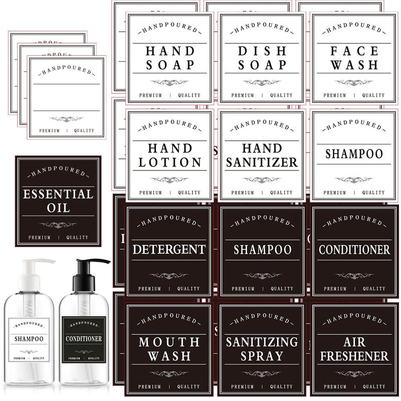 Amzlabel Amzlabel Black and White Soap Dispenser Sticker Reusable Label for Glass and Plastic Conditioner Bottles Mouthwash Dispenser Label 25 PCSBW 