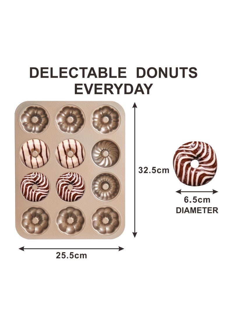 Bukela Donut Mold Cake Pan for Oven Baking, 3 * 4 Gold Cavity Non-Stick Pattern Doughnut Bakeware Tray - Image 4